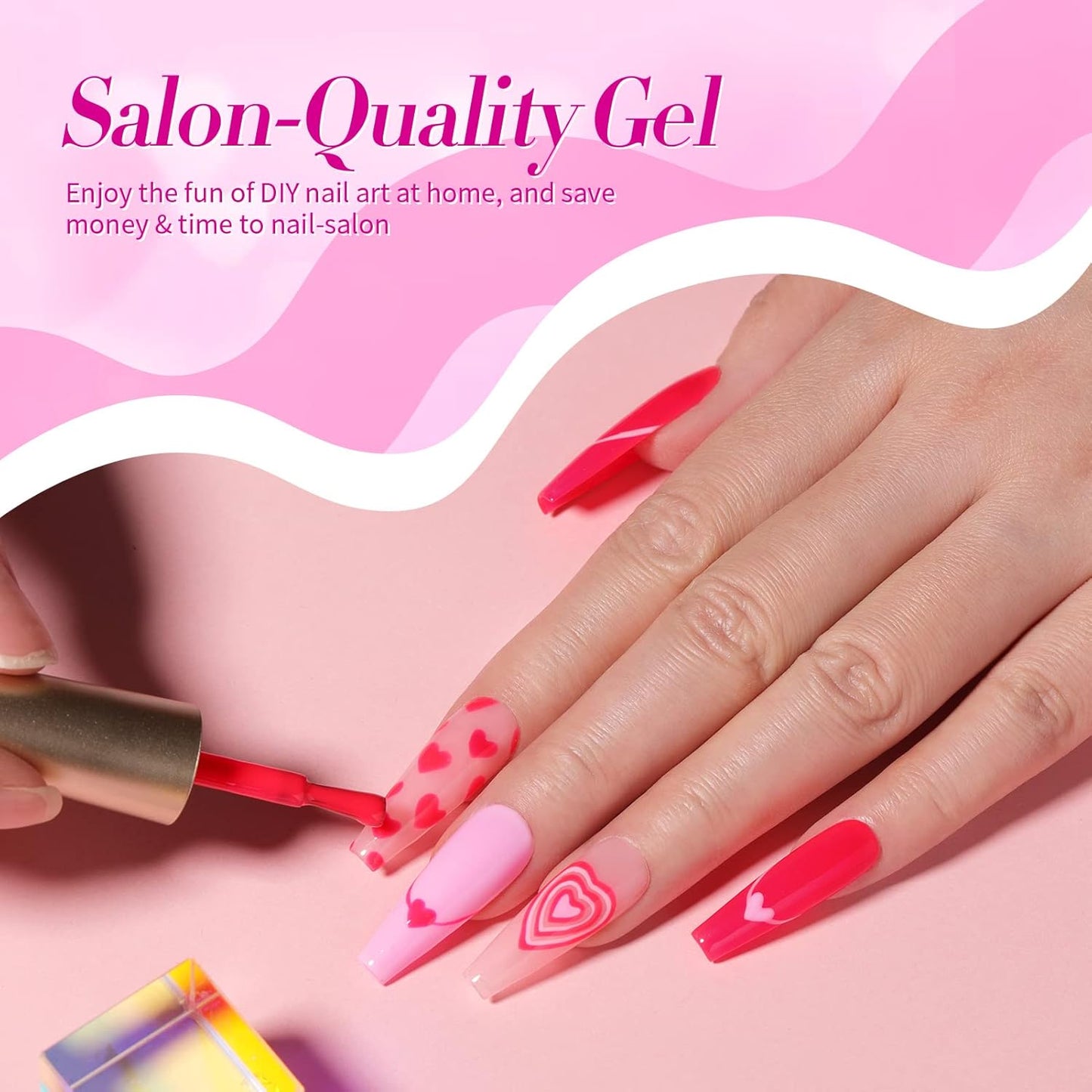 Born Pretty Neon Hot Pink Gel Nail Polish,Halloween Pink Ghost,Natural Soft Light to Dark Glitter Sparkle Gel Polish Soak Off U v LED Nail Art Manicue Kit DIY at Home or Manicure Salon 6PCS