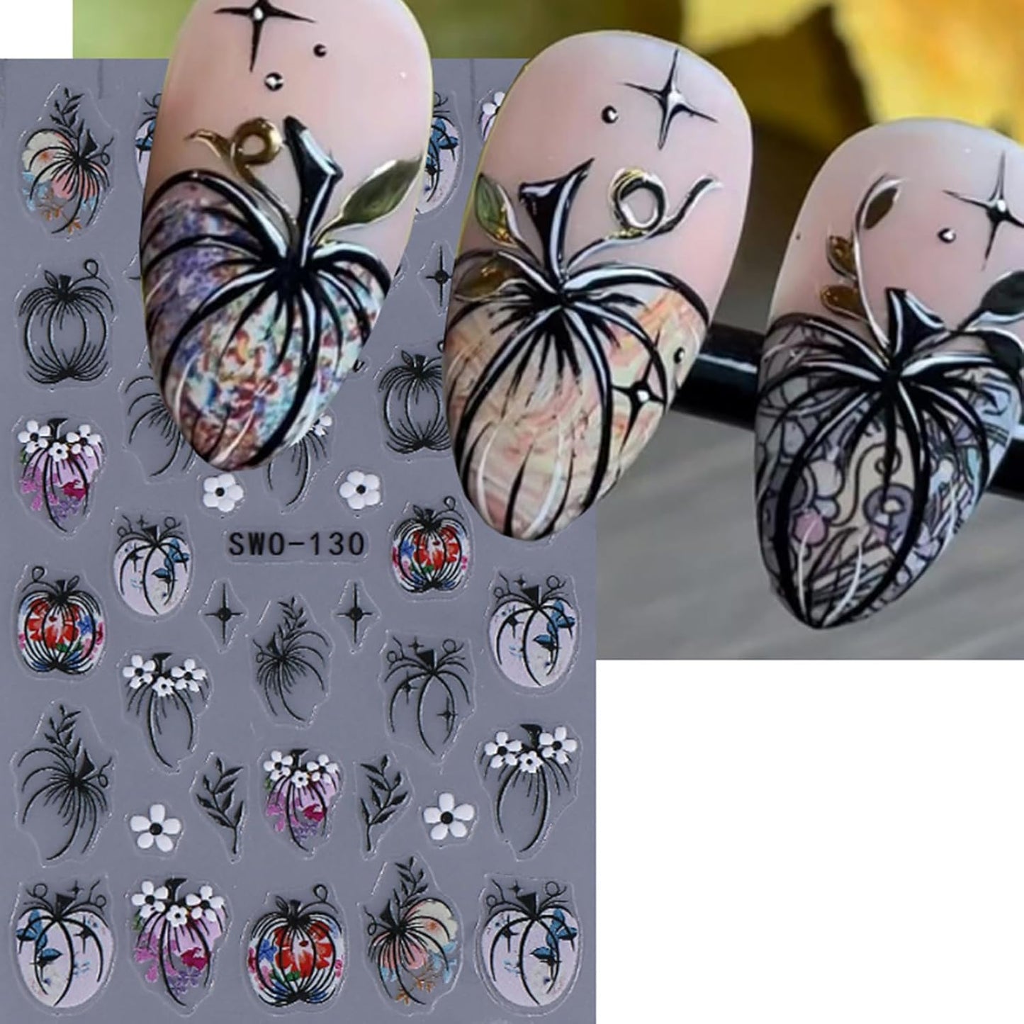 Pumpkin Nail Art Stickers 3Sheets 5D Embossed Nail Stickers Cute Pumpkins Leaves Flowers Design Nail Decals Fall Self-Adhesive Nail Supplies for Women Halloween Thanksgiving Day Nail Decoration