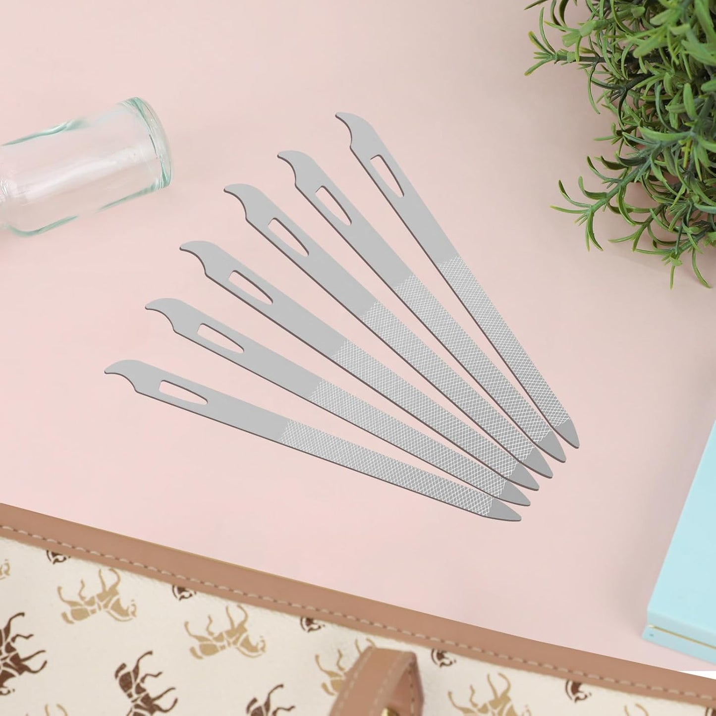 6-Piece Stainless Steel Nail File Set with Cleaner Tip - Double Sided, Durable, Professional Diamond Buffer for Natural Nails