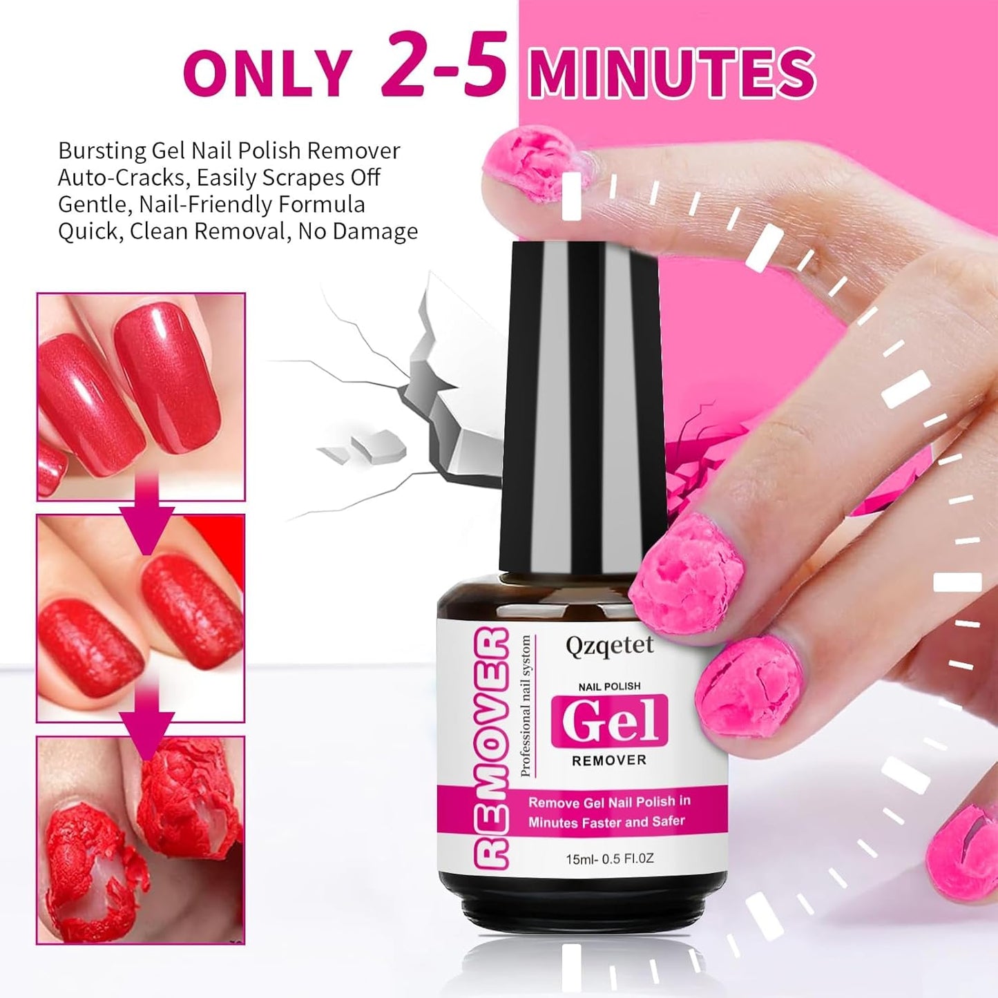 Gel Nail Polish Remover Kit – 15ML（0.5fl.oz） Fast Gel Remover No Soaking or Wrapping Needed, Includes Cuticle Pusher & Scraper, Easy Removal for Gel Nails, Perfect for Salons or Beginners