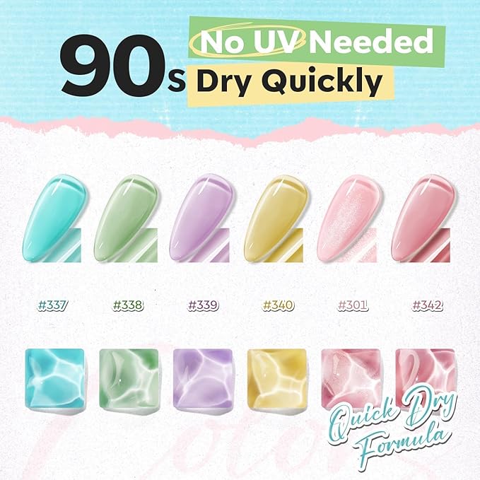 modelones Nail Polish Set, 6 Colors Jelly Nail Polish Kit Sheer Nude Pastel Pink Yellow Lavender Purple Baby Blue Mint Green Glitter Fingernail Polish 2025 Gifts for Women Salon DIY