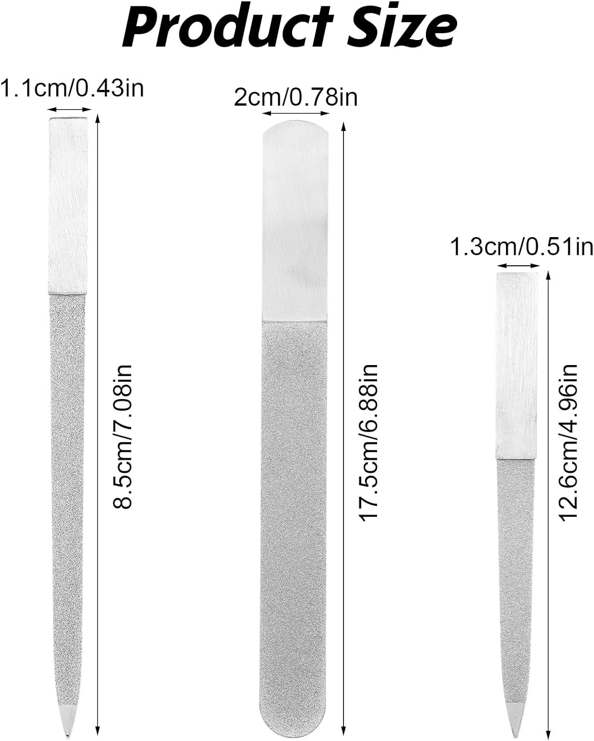 Diamond Nail File Set, 3Pcs Metal Nail File, Stainless Steel Double Side Fingernail Files, Toenails Fingernail Files Tools for Salon Home, Women Men (Silver)