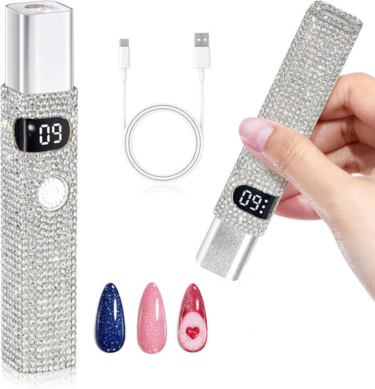 Handheld UV Light for Gel Nails,Mini LED Cordless Nail Lamp for Gel Nail Polish,Portable Flash Cure Lamp,Rechargeable USB Nail Dryer with LCD Display Fast Curing (White Diamond)