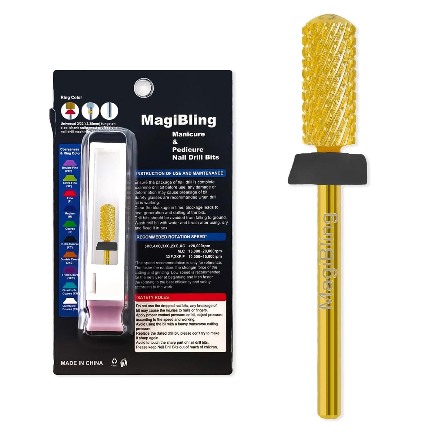 Small Barrel Nail Drill Bits Round Top, 3/32'' Safety Tungsten Carbide Bits, Two-way Rotation, Suitable for Manicure Pedicure Cuticle Gel Polishing, Technicians Bits, Grit: Extra Coarse.