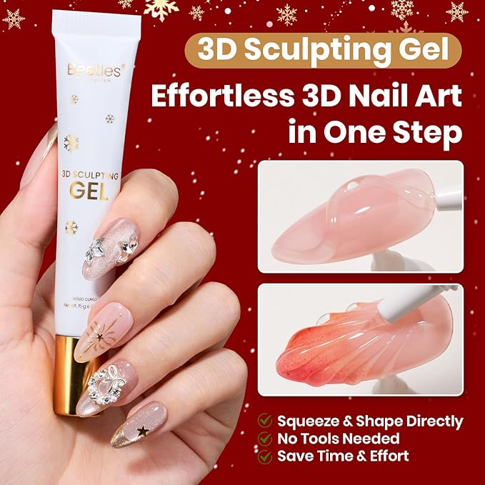 Beetles Christmas Rhinestones Glue Kit - 15ml Nail Rhinestone Glue and 3D Sculpting Gel with Christmas Diamond Jewelry & Bonus Tweezers for Nail Art DIY Gifts