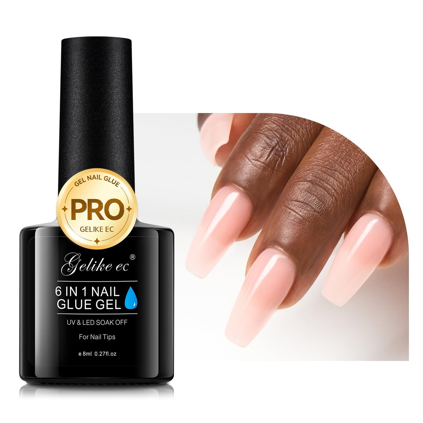 Gelike EC Gel Nail Glue UV Light: Nude 6 in 1 Adhesive Gel Nail Polish, Strong Nail Glue for Press On Nails Nails Acrylic Tips, Long Last - Nail Art Gift for Home Salon Beginner DIY