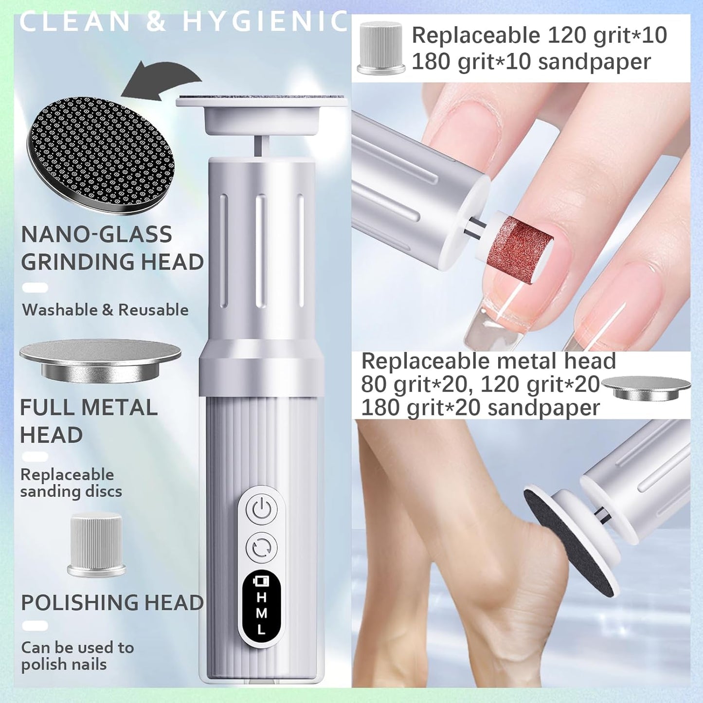 Electric Foot Callus Remover with Nano-Glass Head&Rechargeable Base,6 Speeds Cordless Electric Foot File with Digital Display,Callus Remover for Feet Dead Skin Home Spa Salon with 60Pcs Sandpaper Disk
