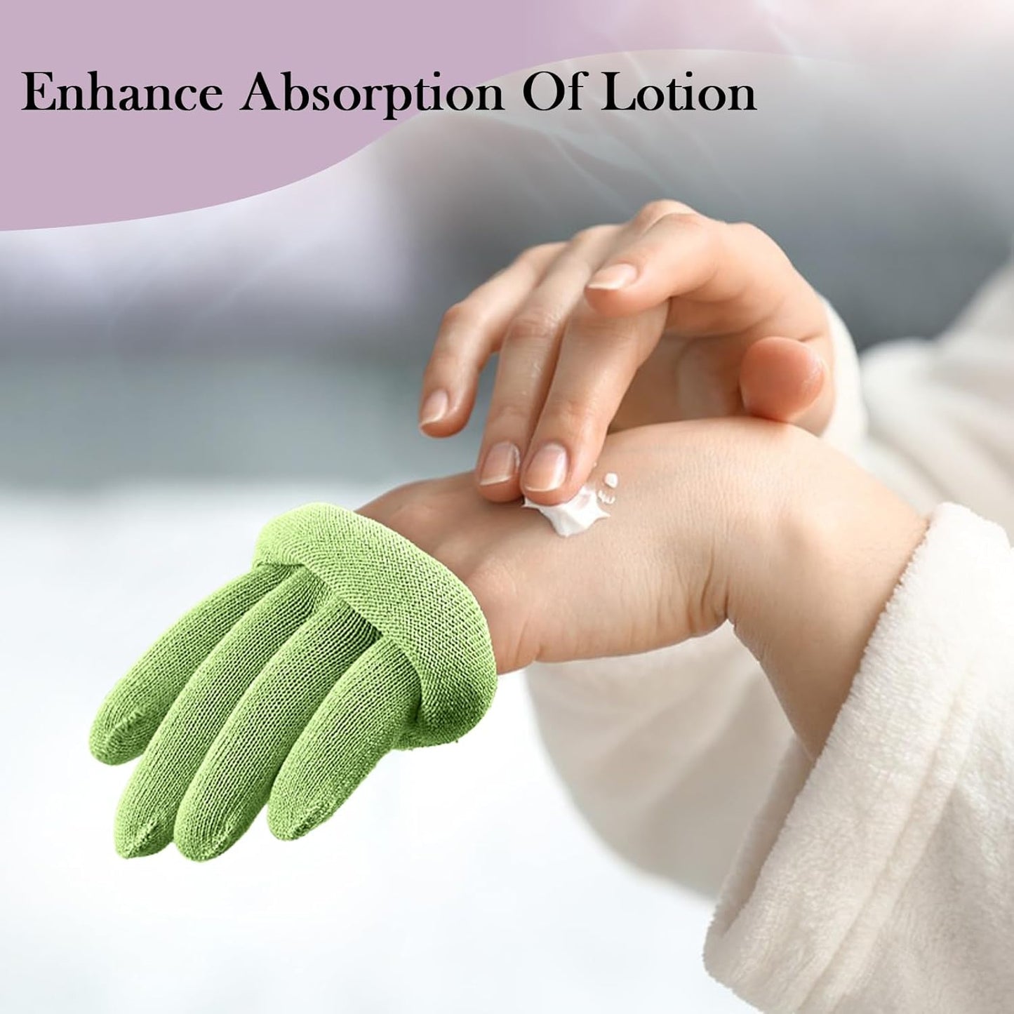 MIG4U Moisturizing Beauty Gloves Touchscreen Overnight Sleeping Glove for Women Dry Hands, Nighttime Lotion, Eczema, SPA, Cosmetic Treatment, Apple Green 1 Pairs Size s/m