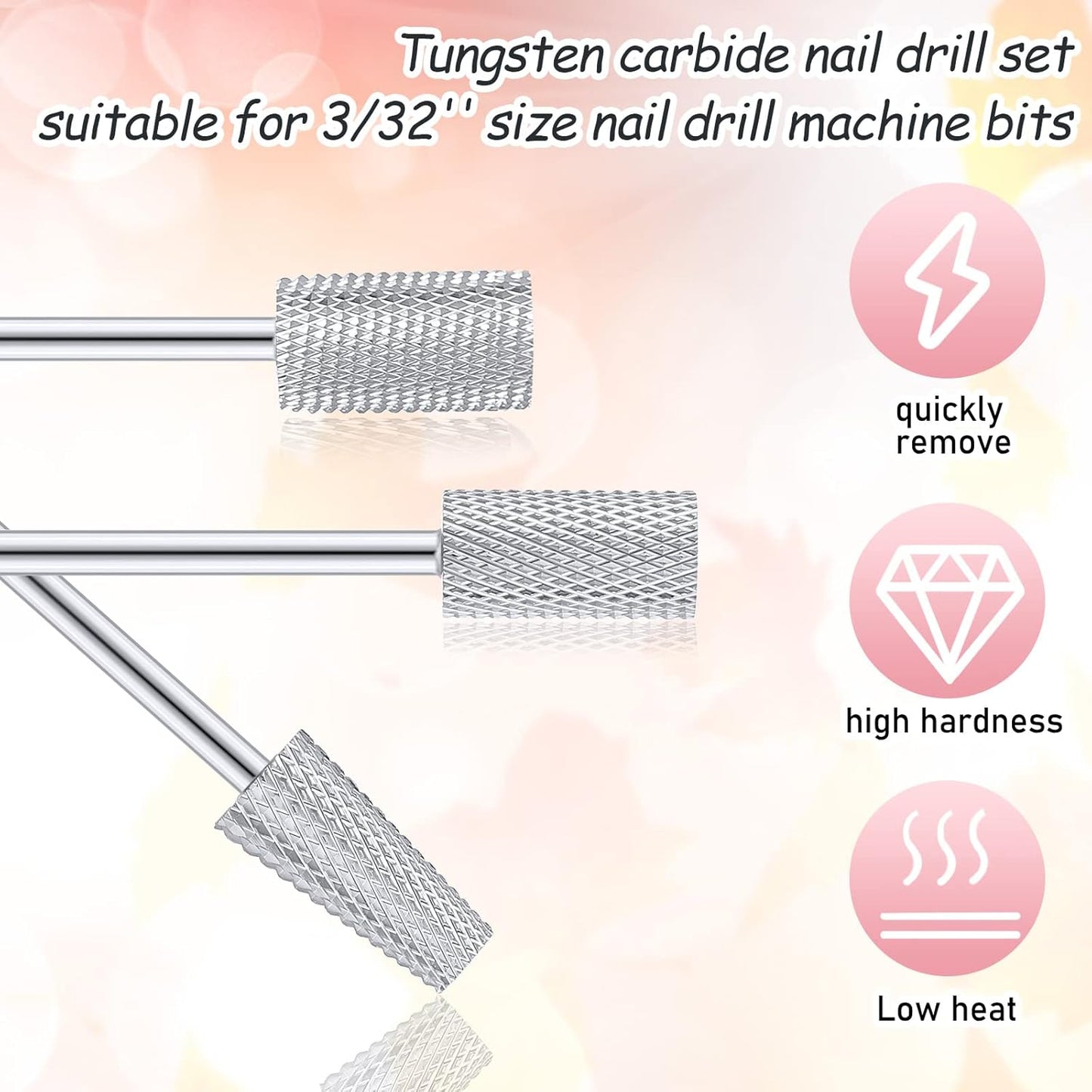 Hestya 7 Pieces Nail Drill Bits Set Tungsten Carbide Drill Bits for Nails Electric File 3/32 Inch Diamond Manicure Pedicure Cuticle Remover Tools for Acrylic Gel fingernail Salon(Silver)