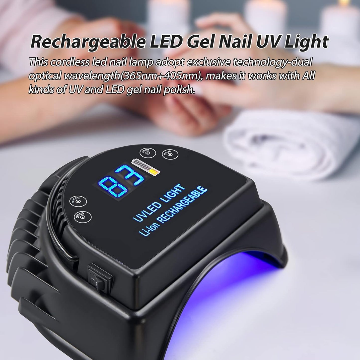 64W Rechargeable Pro LED Gel Nail UV Light UV LED Nail Lamp Cordless Led Light for Nails(Black)