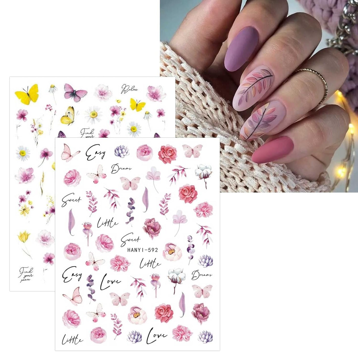 JMEOWIO 9 Sheets Spring Flower Nail Art Stickers Decals Self-Adhesive Pegatinas Uñas Summer Colorful Floral Nail Supplies Nail Art Design Decoration Accessories