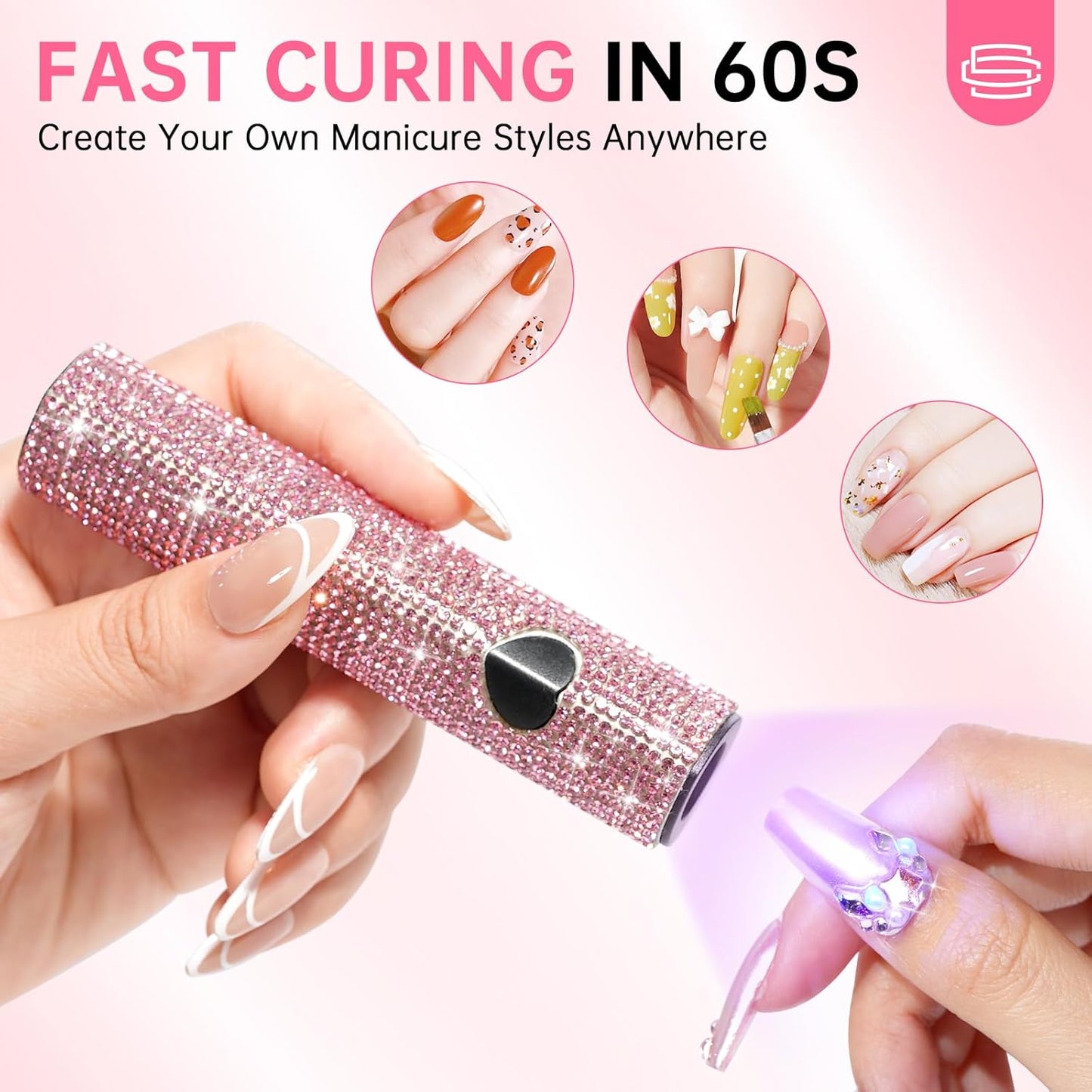 UV Light for Gel Nails, Handheld UV Nail Lamp, Portable LED Nail Lamp, Mini Nail Dryer, USB Nail Light for Fast Curing, Pink