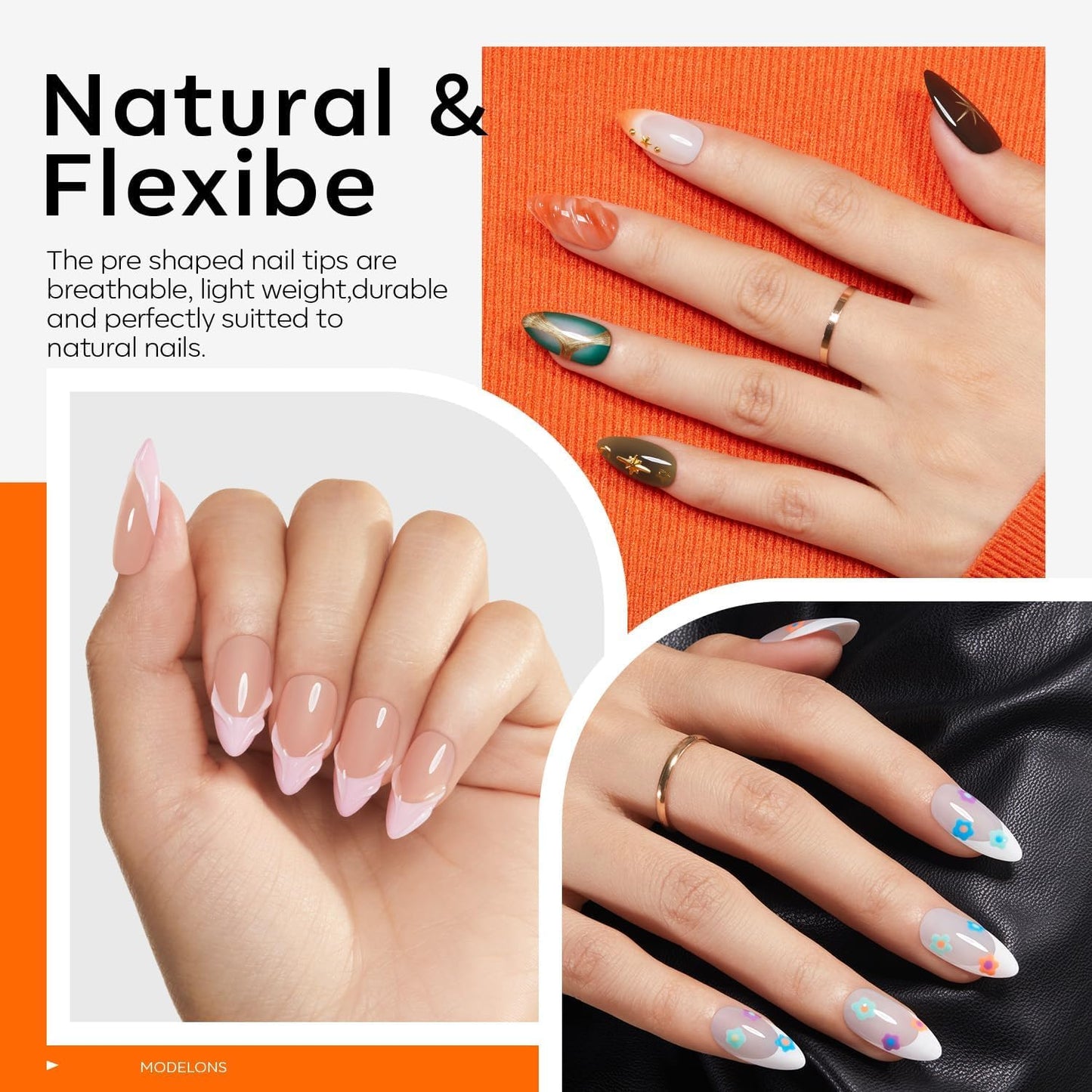 modelones Gel Nail Kit Almond, Upgrade 15Sizes Fake Nails, 9-in-One Glue Dehydrator & Mini U V Light Clipper, 510Pcs Medium Almond Press on Tips for Extension DIY Salon Home Gift
