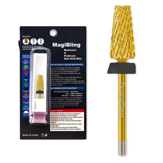 Nail Drill Bits 5 in 1 Tapered Barrel, 3/32'' Safety Tungsten Carbide Bits, Two-Way Rotation, Suitable for Manicure Pedicure Cuticle Gel Polishing, Technicians Bits, Grit: Extra Coarse.