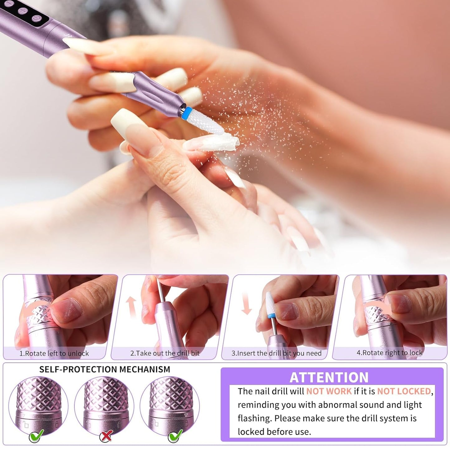 Electric Nail Drill Professional, Cordless NailDrill, 35000RPM Professional NailDrill, Portable Efile Nail Drill Machine for Acrylic and Gel Nail with Manicure and Polishing Tool Set (Pink)