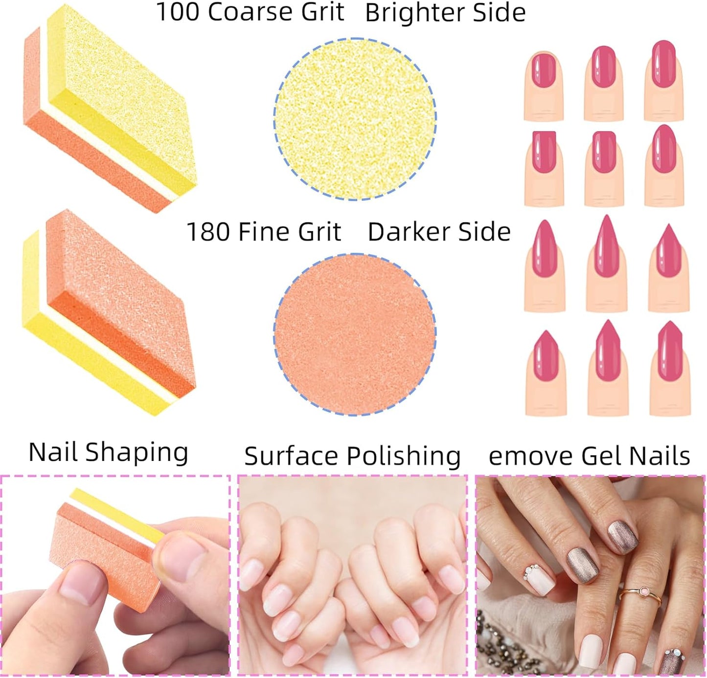 50 Pcs Sponge Nail Buffers,100/180 Grit Mini Nail Files,Mini Buffer Block Nail File for Acrylic & Natural Nails,Double-Sided Buffing Blocks for Manicure & Pedicure,Salon & Home Use(Yellow and Orange)