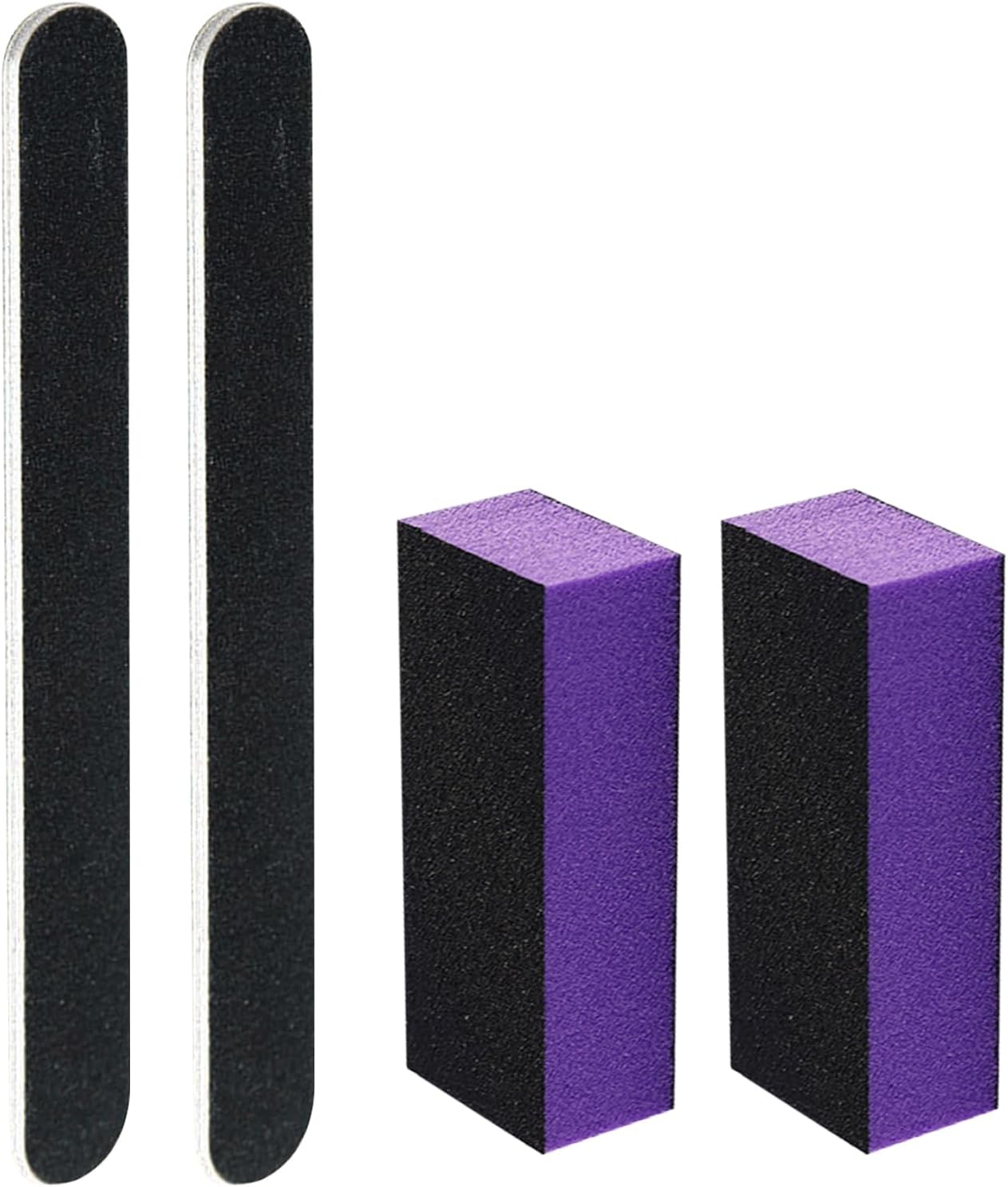 SKYPIA 4 Pack Black Nail File 100/180 Grit and Purple 3 Sided Buffer Block Set
