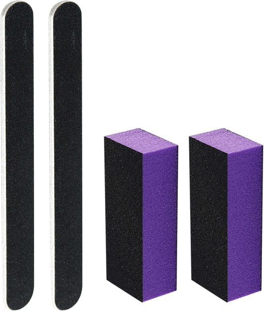 SKYPIA 4 Pack Black Nail File 100/180 Grit and Purple 3 Sided Buffer Block Set