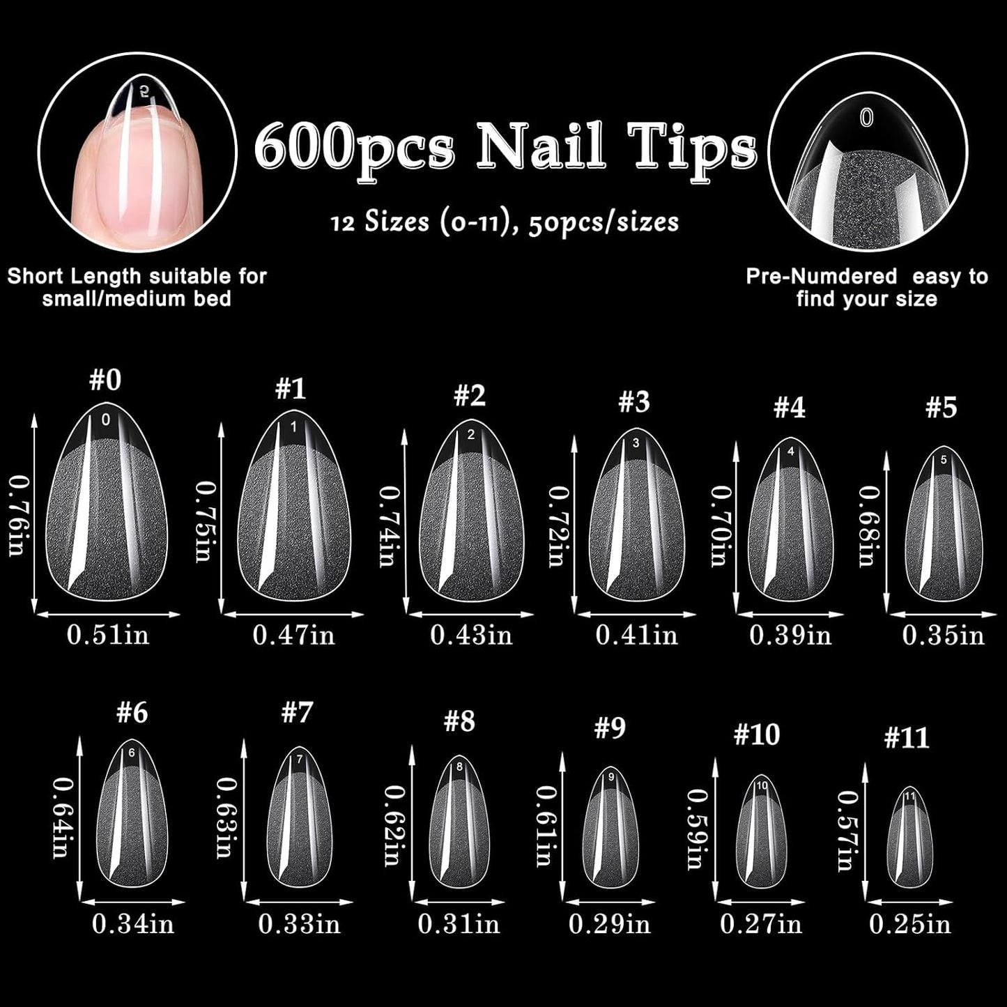 AddFavor 600pcs Short Almond Nail Tips, Soft Gel Nail Tips Almond Short Clear Fake Nails Full Cover Acrylic Nails Tips for Extension Nail Manicure Salon Home DIY