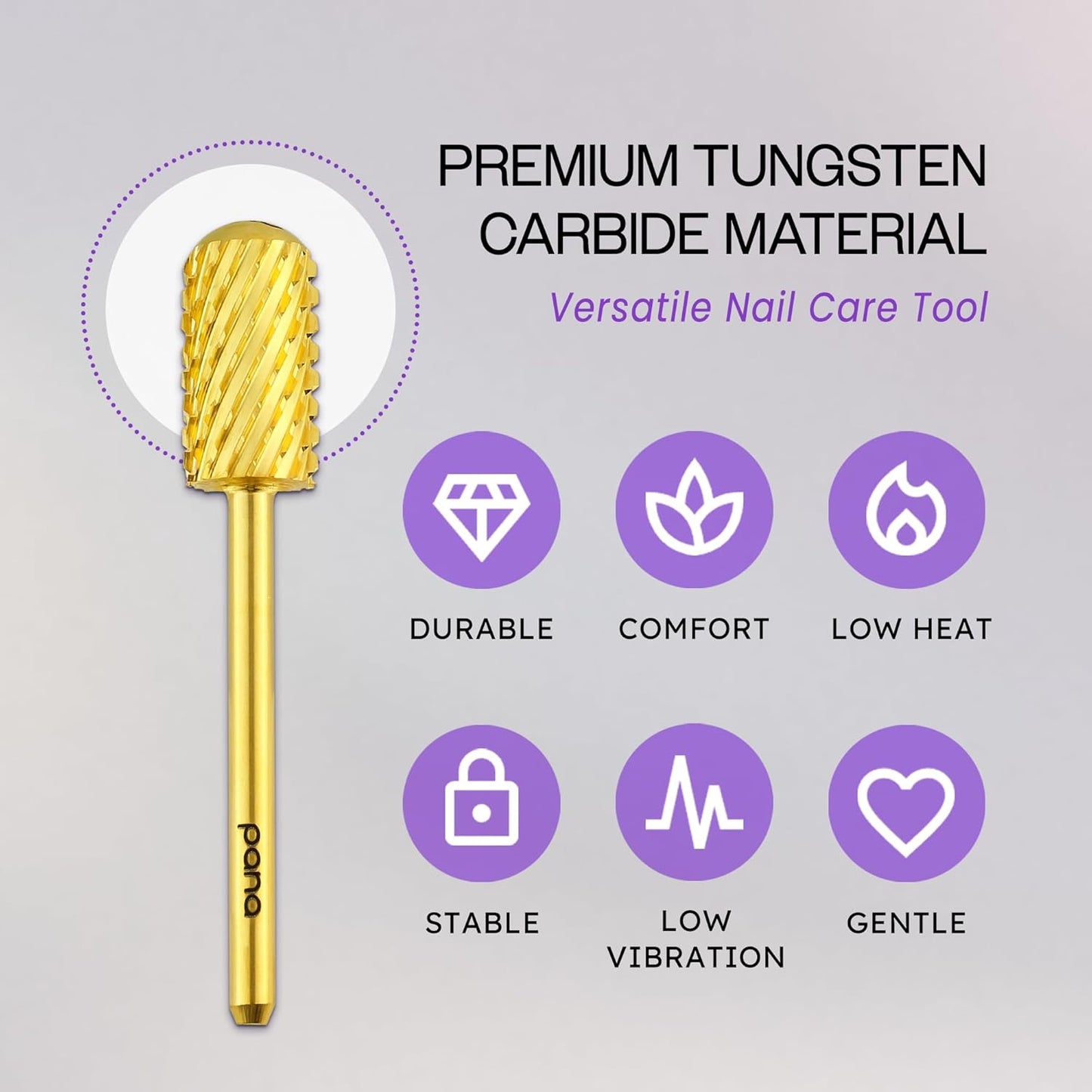 PANA 3/32" Large Smooth Round Top Safety Carbide Nail Drill Bit for Gel Polish & Acrylic Removal Nail Salon Manicure Pedicure Electric File Tools (Large Barrel - Gold, 2X Coarse)