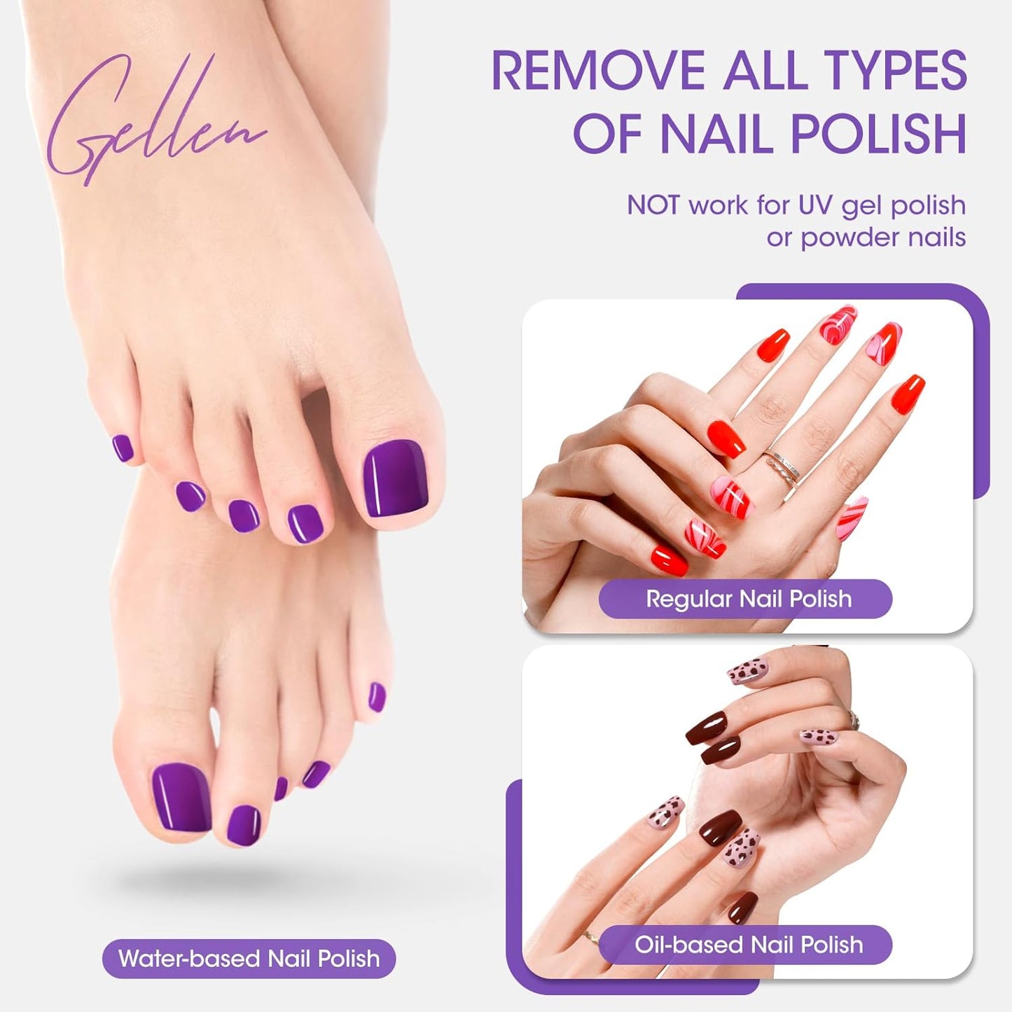 Gellen Nail Polish Remover Pads Acetone Free, Lavender Sent Nail Polish Remover Wipes for Fingernail Toenail, No Drying Formula,140pcs Travel Size Bulk Set, No Leakage, Long-lasting For 12+ Months