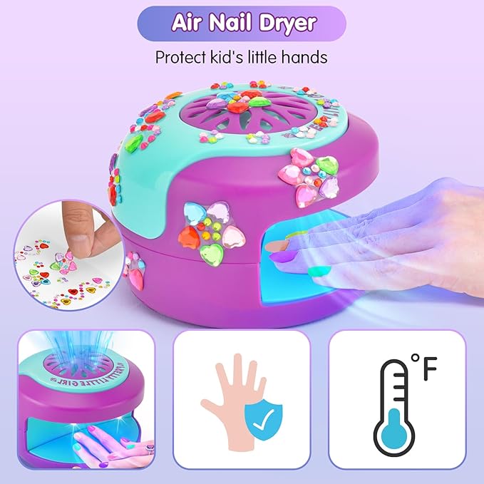 BATTOP Kids Nail Polish Set for Girls - Kids Nail Art Kit with Dryer & Fake Nail & Sticker & Water Based Nail Polish & Nail Art Pen - Idea Gifts for Girls Ages 6 7 8 9 10 11 12