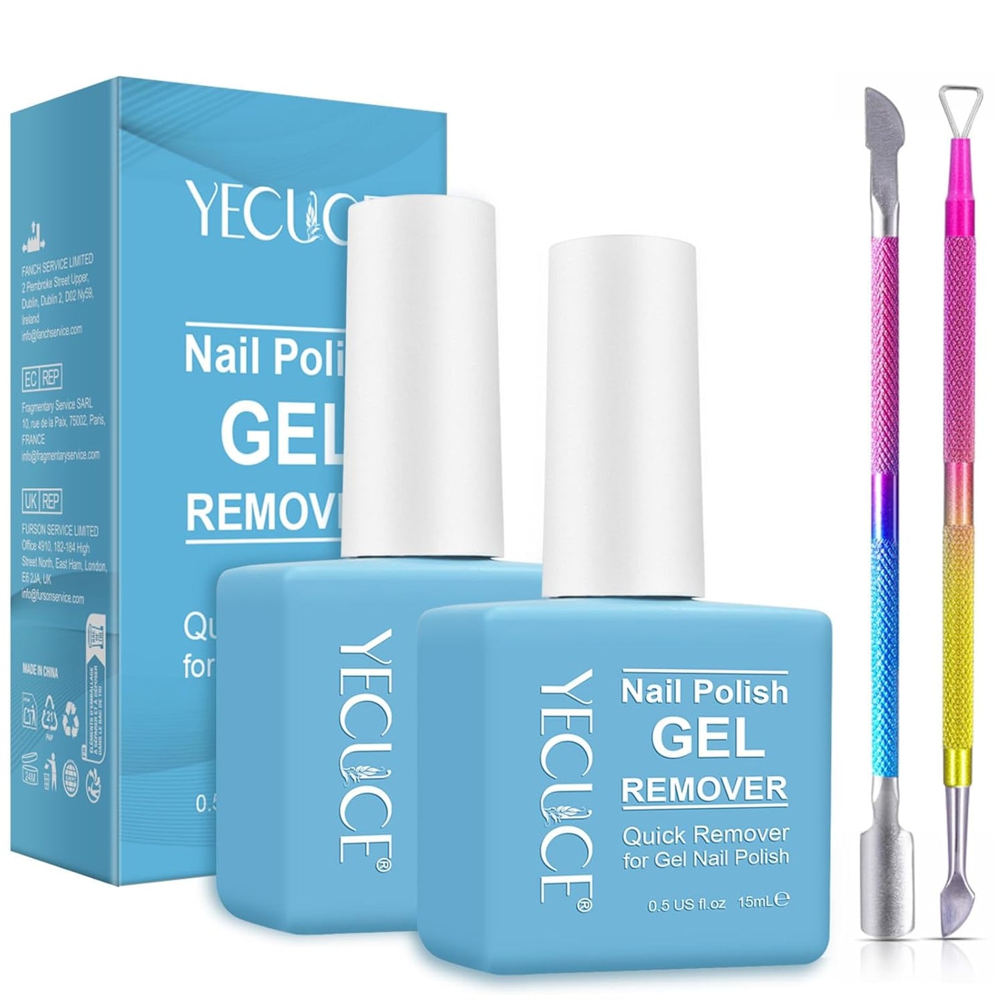 Gel Nail Polish Remover, (2PCS) Gel Polish Remover for Nails, Quickily and Easily Removes Gel Polish in 3-5 Minutes, No Need for Foil, Soaking or Wrapping (with Cuticle Pusher and Nail Scraper)