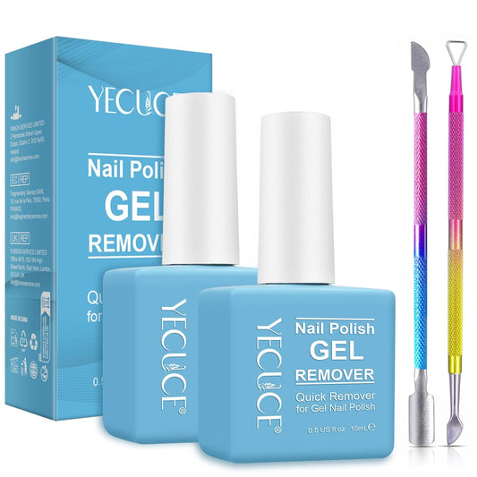 Gel Nail Polish Remover, (2PCS) Gel Polish Remover for Nails, Quickily and Easily Removes Gel Polish in 3-5 Minutes, No Need for Foil, Soaking or Wrapping (with Cuticle Pusher and Nail Scraper)