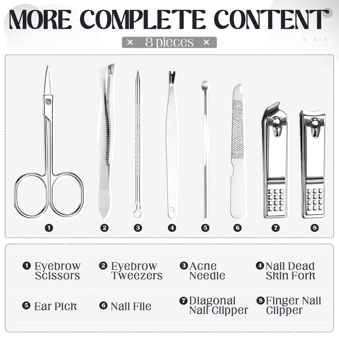 Geosar 12 Set 8 in 1 Manicure Set Stainless Steel Nail Clippers Kit Pedicure Care Tools with Leather Case Travel Grooming Kit Gift for Women Men(Glitter Dark Red)