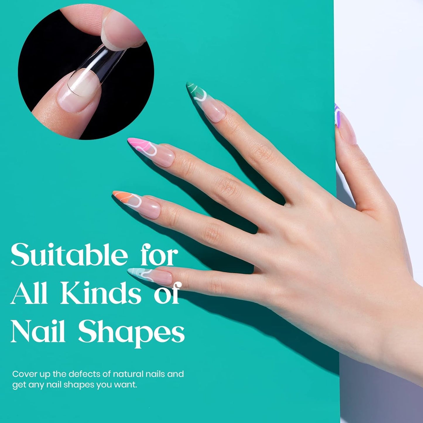 Beetles Gel Nail Tips Clear, Stiletto Medium, 500Pcs 10 Sizes, Pre-Shaped Full Cover Soft Acrylic False Press On Nail Tips Stiletto Shape Halloween Easy DIY Fall Nail Extension Salon Gift for Women