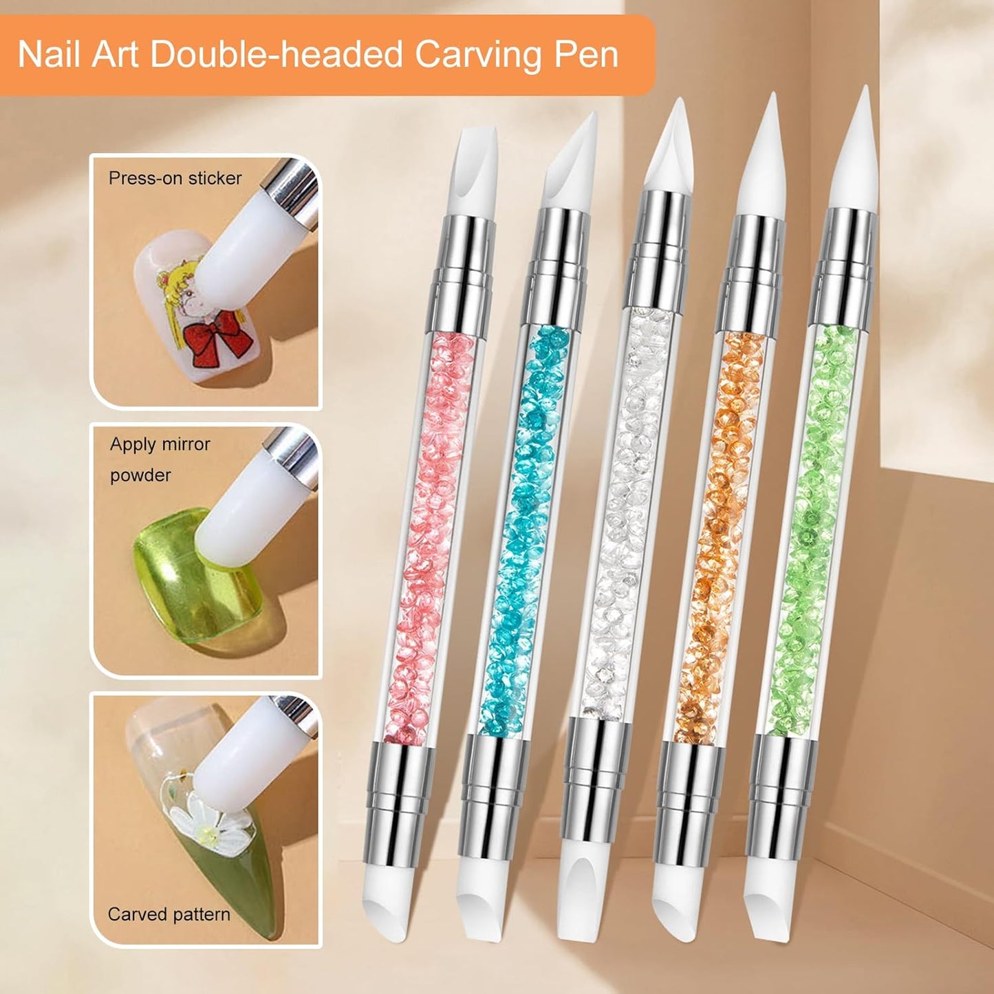 5pcs Nail Sculpture Pen Dual Tipped Nail Art Sculpture Pen, Nail Art Tools for Home Salon for Design Nail Carving Drawing Shaping Effect DIY Gel Manicure Tools (2KIT-WHITE)