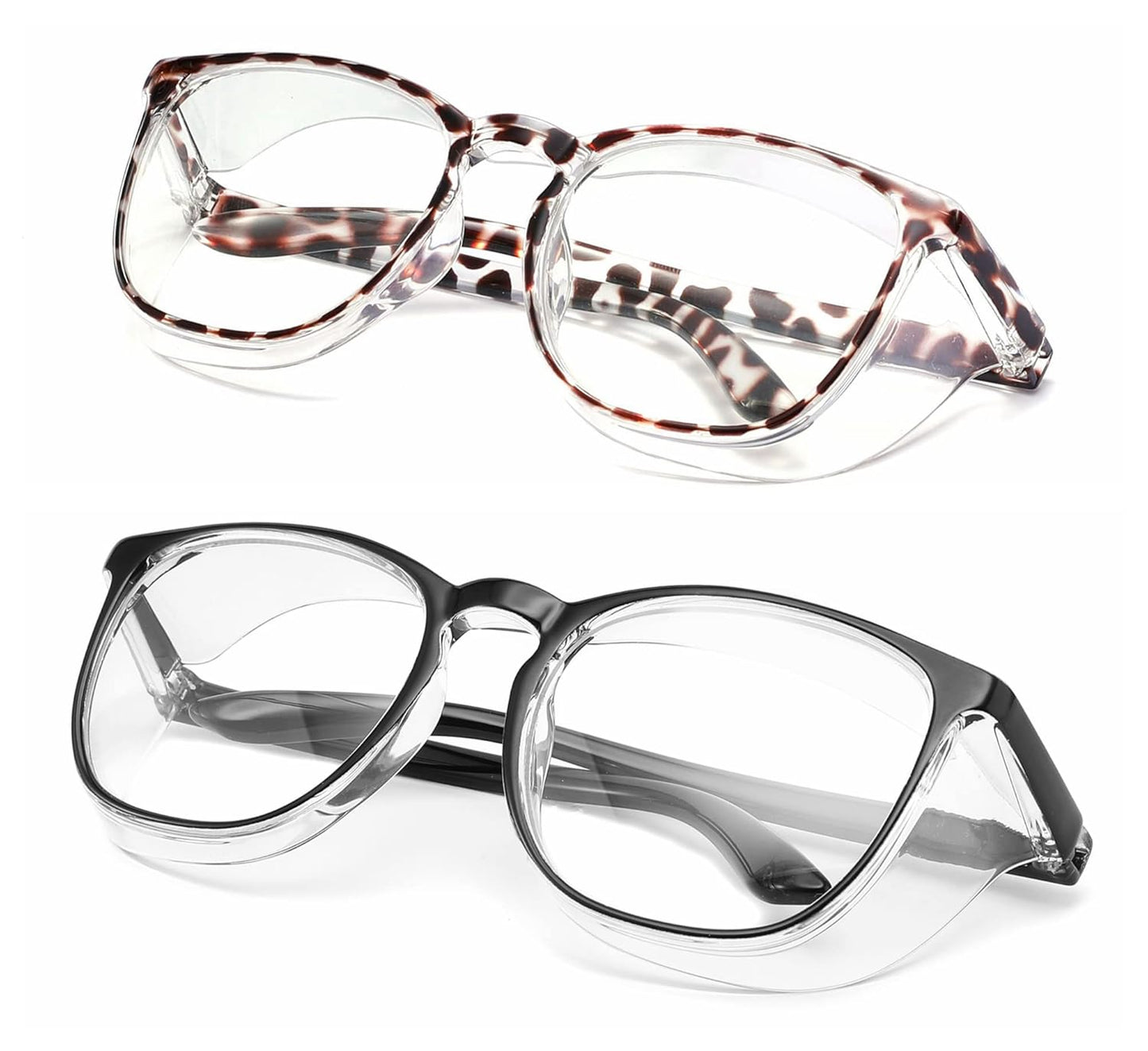 Alsenor Safety Glasses Anti Fog Goggles Protective Eyewear Blue Light Blocking Anti Dust UV Protection Glasses For Men Women (2 Pack(new-leopard+black))