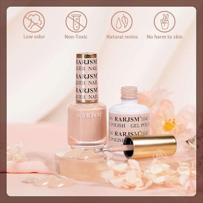 RARJSM Nude Pink Gel Nail Polish 2pcs Set,Gel and Lacquer Combo,Apricot Pink Air Dry Nail Lacquer and Nude Pink GelPolish LED UV Curing Requires French Manicure DIY Nail Art Home Salon 15ml