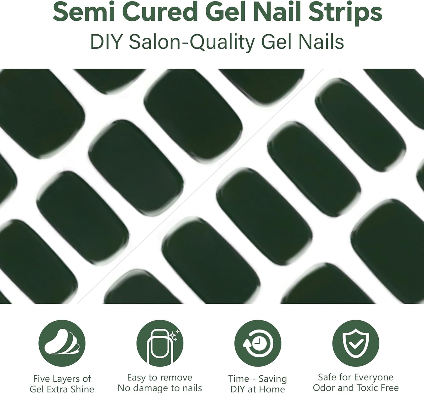 Semi Cured Gel Nail Strips-Beginner Friendly Semi-Gel Press Ons,Bubble-Free Application,5 Min DIY,Short Coffin Shape,Works with Any UV/LED Lamps(Cream Moss)