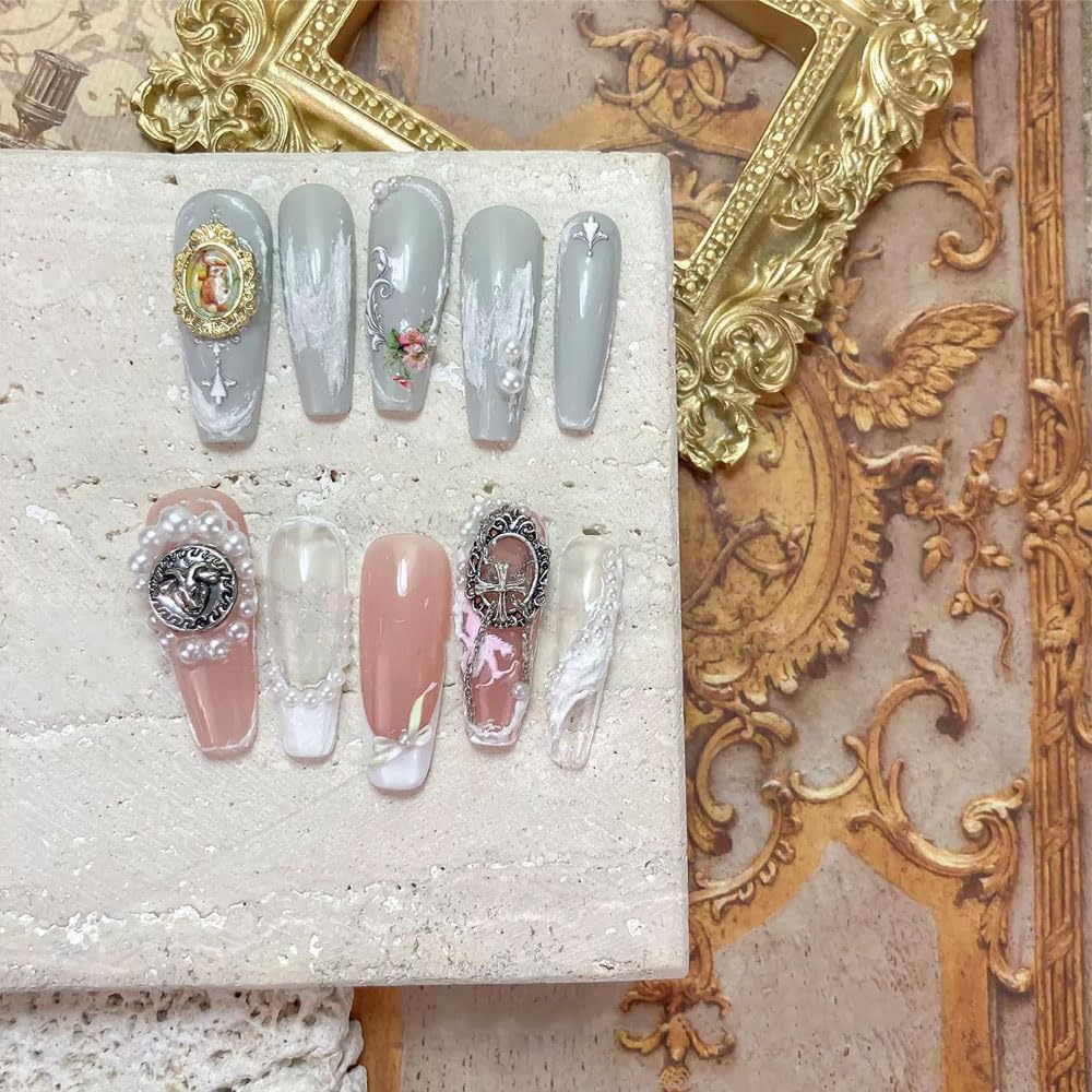 100PCS Frame Charms for Women Girls, Gothic Photo Frame Metal Nail Charms Retro Gold Silve Manicure Accessories 3D Flatback Jewels for DIY Nail Art Crafts Decoration