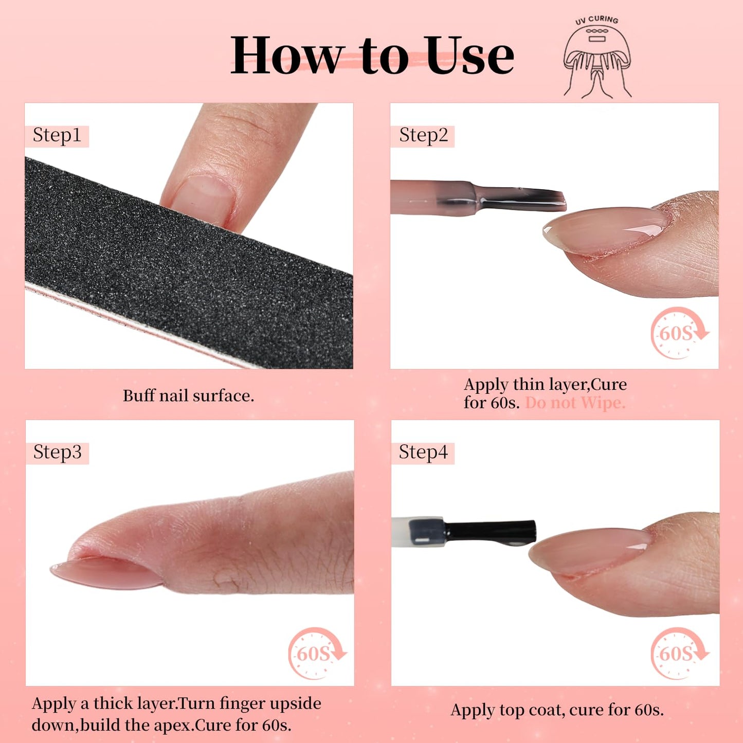 JODSONE Rubber Base Builder Gel for Nails,16.5ML 3-in-1 Nude Pink Rubber Base Gel Polish,Base Color & Builder Gel for Nails in One,for Nail Thickening Solution Strengthen,Apex Building,Enhance