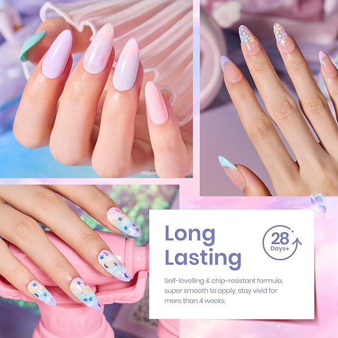beetles Gel Polish Set - 23Pcs Macaroon Color Gel Nail Kit with Glossy Matte Top Coat Base Coat Yellow Pink White Purple Blue Glitter Bright Uv Nails Paradise Pastel Gel Halloween Gifts for Women