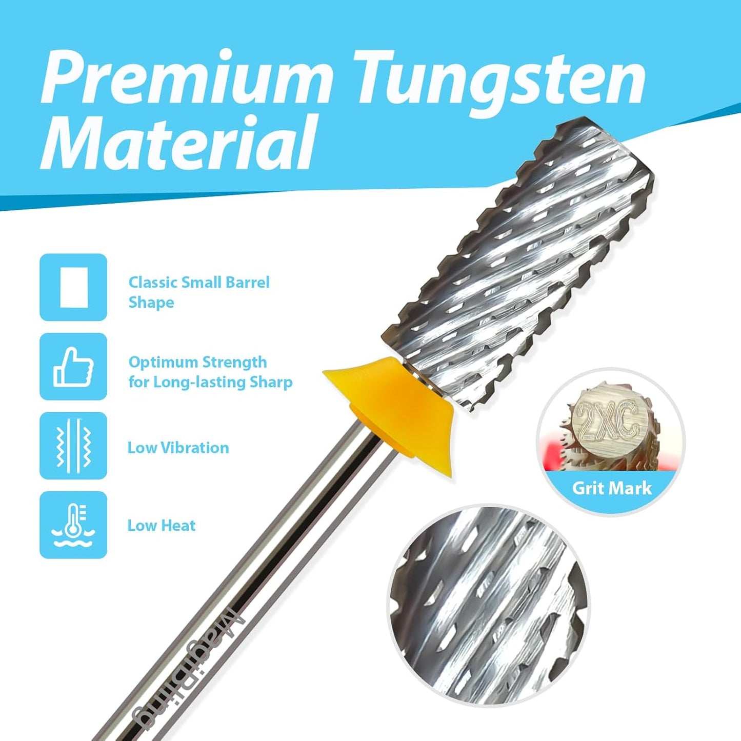 Professional Small Barrel Nail Drill Bits Flat Top, 3/32'' Safety Tungsten Carbide Bits, Two-Way Rotation, Soft and Hard Gel Removal Polishing, Tech and Beginner Bits, Double Coarse.