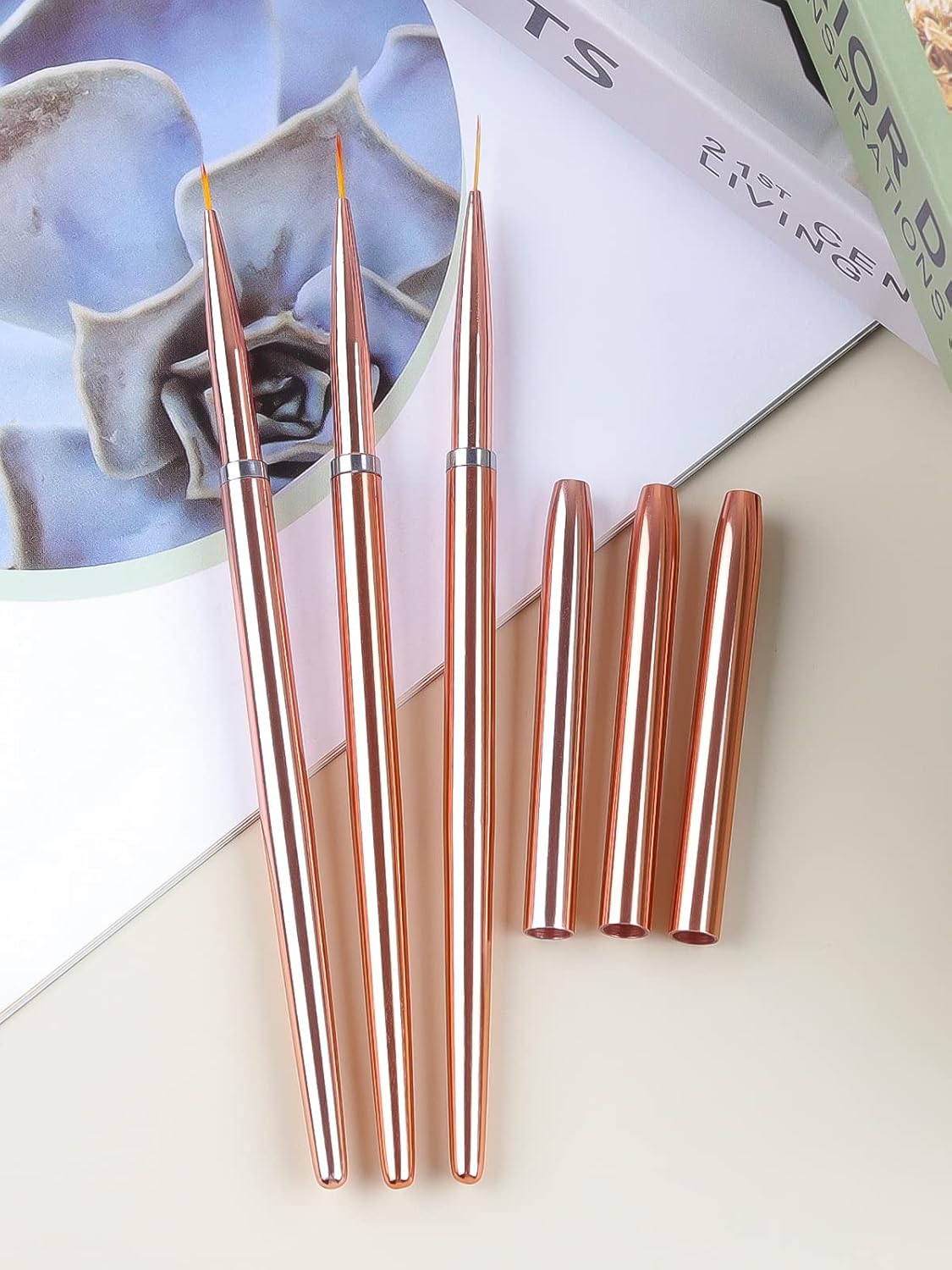TOROKOM 3Pcs Nail Art Liner Brushes Thin Nail Art Brush Fine Nail Art Striping Brush for Nails Gel Polish Painting Design Brushes Pen Set for Striping, Detail Pattern