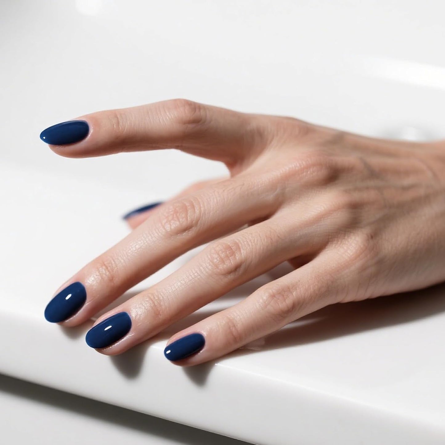 Semi Cured Gel Nail Strips - Dark, Patterned, Works with Any UV/LED Lamps, Salon-Quality, Long Lasting, Easy to Apply & Remove(Cream Indigo)