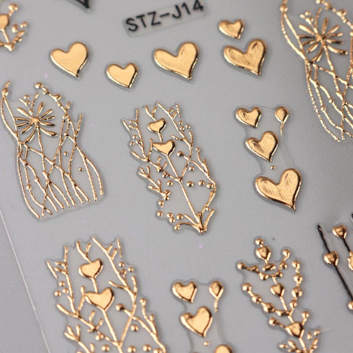 Golden Heart Nail Stickers for Nail Art 3D Bronzing Heart Nail Art Stickers 3PCS Metallic Golden Love Hearts Tree Stripe Design Self-Adhesive Nails Decals Supply for Women DIY Manicure Decorations