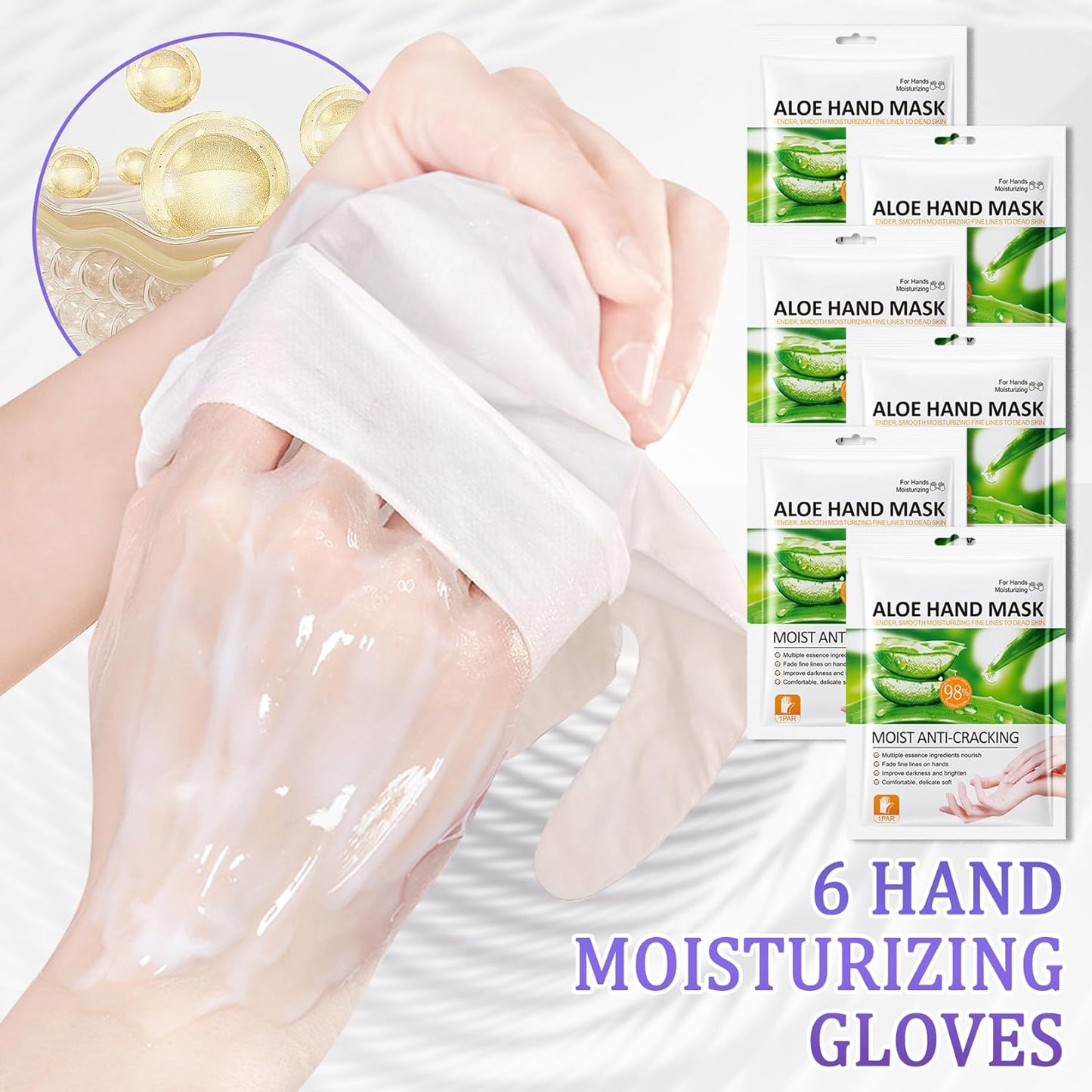 Hand Mask Moisturizing Gloves 6 Pack,Hydrating Hand Mask for Women,Soft Gloves for Dry Cracked Skin M