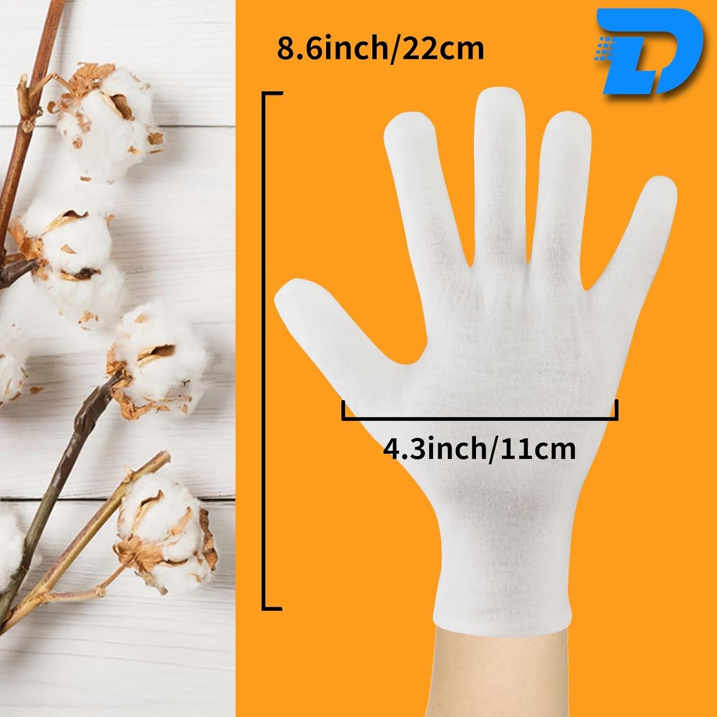 White Cotton Gloves for Dry Hands, Moisturizing Eczema Relief, Breathable Thin Glove Liners for Women & Men, Stretchable Cloth Gloves for Serving, Inspection, SPA