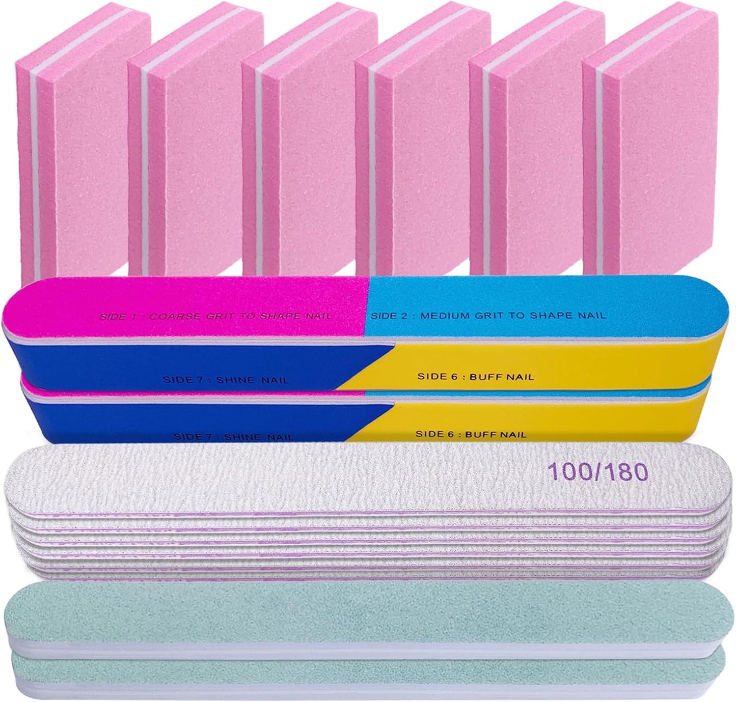 Nail File and Buffer Set (16 Pack), Nail File Kit Professional Nail Files & Buffers Manicure Supplies Filer Buffer for Natural Nails, 100/180 Grit 7 Way Nail Filing Polishing Buffer for Nail Care