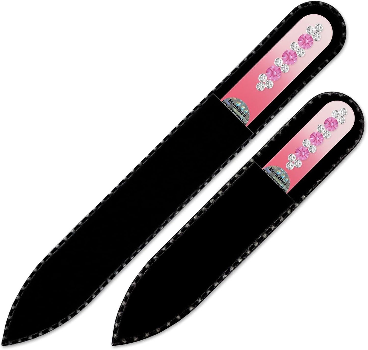 Glass Nail File - Mont Bleu Set of 2 Glass Nail Files Hand Decorated with Crystals - Handmade Gifts - Grow Long, Healthy, Beautiful Nails - Heal Cracked Nails - Crystal Glass Nail File