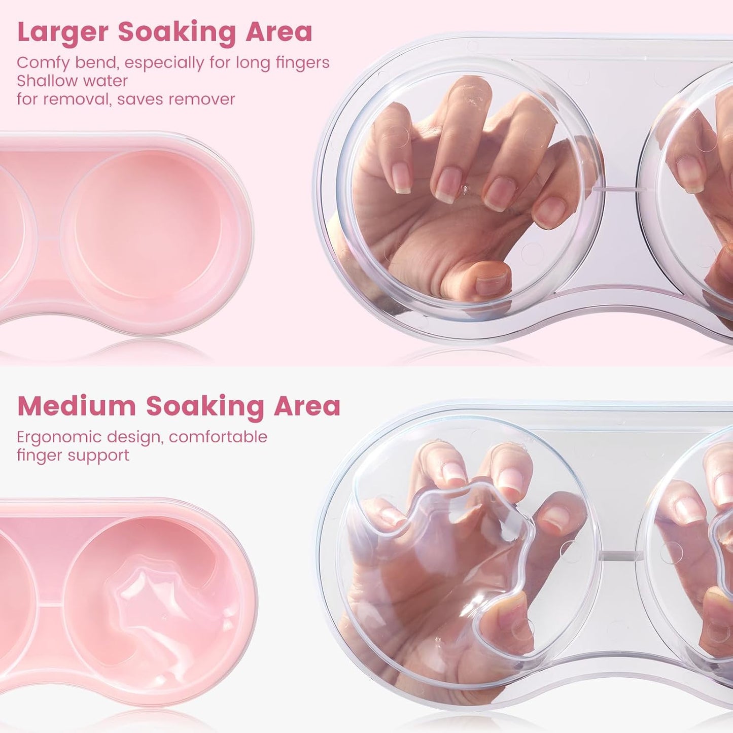 Dual Nail Soaking Bowl Acetone Proof: Soak Off Gel Nail Polish Dip Powder Remover Bowl- Cut the Soaking Time in Half Manicure Bowl for Salon Home