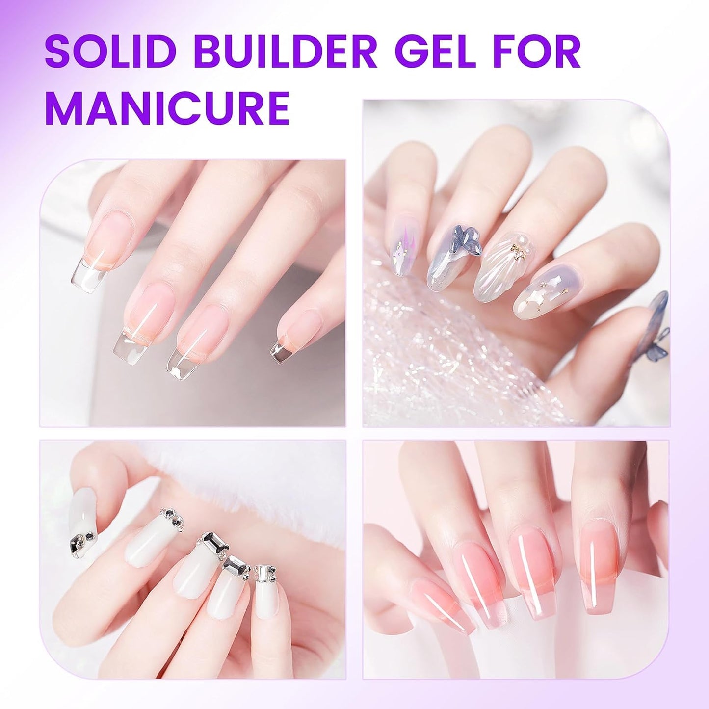 AIJIMEI Solid Builder Gel Kit With Manicure Tools for Nails 15ML 4IN1 NailExtensionGel UV & LEDGel forNails Long-Lasting NailExtension Gelfor NailsManicure DIY at Home(SOLID-GEL-A1)