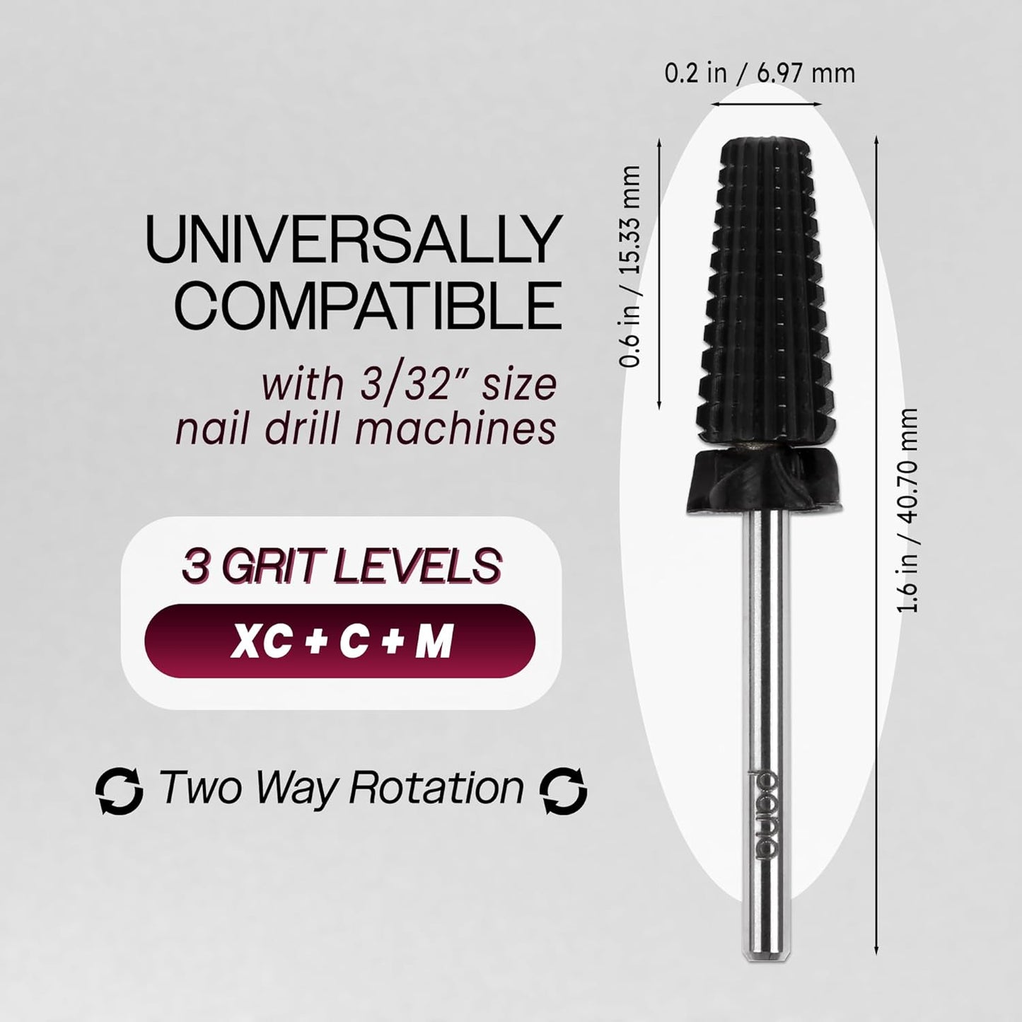 PANA 3/32" Shank 5-in-1 Nail Carbide Bit - (Triple Coarse - Extra Coarse Grit, DLC Black) - Two Way Rotate use for Both Left and Right Handed Fast remove Acrylic or Hard Gel Machine