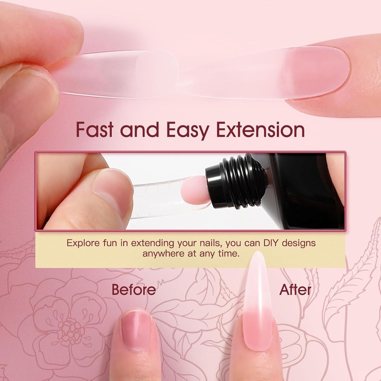 ROSALIND 2 oz Pink Poly Nail Gel, Peach Pink Poly Extension Gel for Nails Nature Color Builder Nail Strengthen Gel Poly Nail Art Design for Women