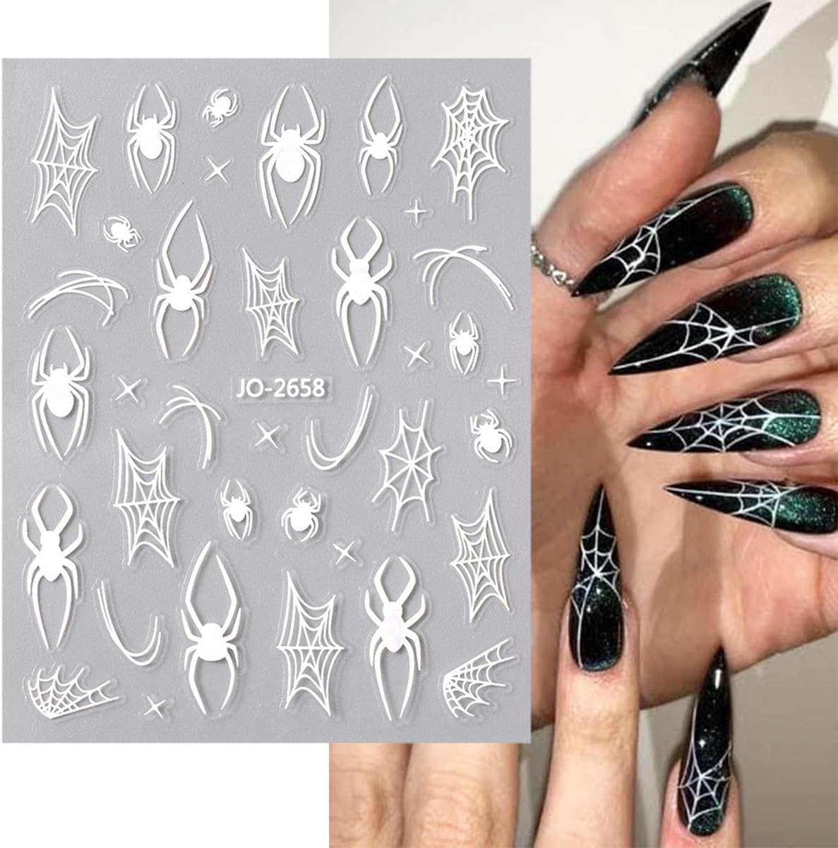 6 Sheets Halloween Spider Nail Stickers White Red Black Spider Web Nail Art Stickers 3D Self-Adhesive Horror Spiders Nail Decoration Scary Halloween Nail Decals for Women Girls Nail Art Designs